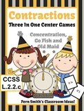 New Year's Themed Three Center Games for Contractions Incl