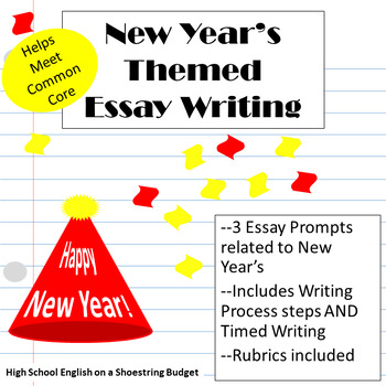 Preview of New Year's Themed Essay Writing, w Rubrics & Printables