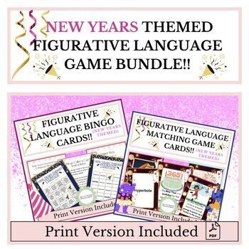 Preview of New Years Themed Figurative Language Game Card Bundle!!!