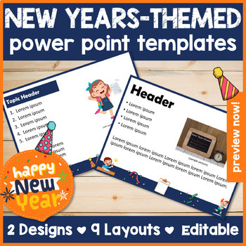 Preview of New Years-Themed Power Point Templates: Editable!