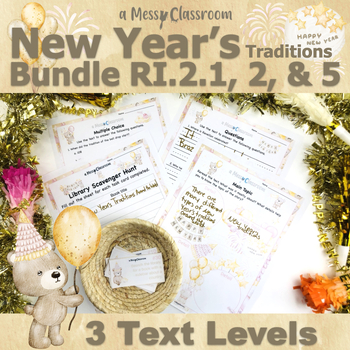 Preview of New Years Traditions 2nd Grade Nonfiction Reading Bundle RI.2.1 RI.2.2 & RI.2.5