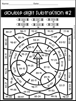 New Years Two Digit Addition and Subtraction NO Regrouping Color by Code