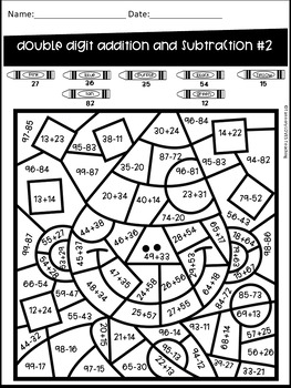 New Years Two Digit Addition and Subtraction NO Regrouping Color by Code