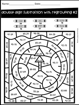 New Years Two Digit Addition and Subtraction WITH Regrouping Color by Code