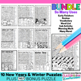 New Years & Winter Word Search Coloring Puzzles Bundle Jan