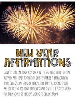 Preview of New Years Words of Affirmation Coloring Sheets