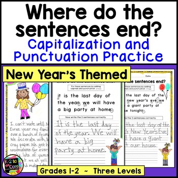 Preview of New Years Writing Capitalization and Punctuation Practice | Paragraph Editing