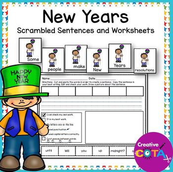 Preview of Occupational Therapy Happy New Year 2025 Scrambled Sentence Writing Activities