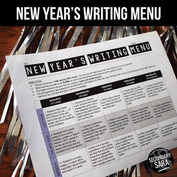 Preview of New Year’s Writing for Teens: Choice Menu with 40 Prompts