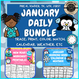 New Years and January Morning Work Worksheets Bundle - Pre