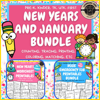 Preview of New Years and January No Prep Sub Plans - PreK, Kindergarten, First Grade