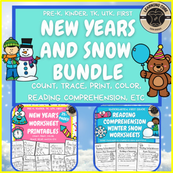 Preview of New Years and Snow Winter Worksheets Bundle - PreK, Kindergarten, First Grade