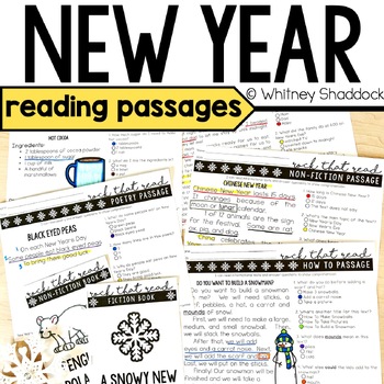 Preview of New Year's Reading Comprehension Passages and Questions for January