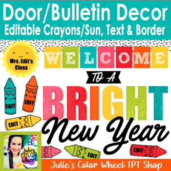 Preview of New Years or Start of School Year Bulletin or Door Decor, Editable in WORD