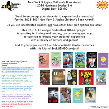 Preview of New York 3 Apples Book Award 2024 Nominees Grades 3-6 Digital Book BINGO