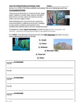 Preview of New York Hall of Science Scavenger Hunt w/ Post Field Trip Reflection