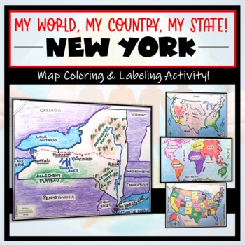 Preview of New York Map- 'My World, My Country, My State'! (Label and Color Activity)