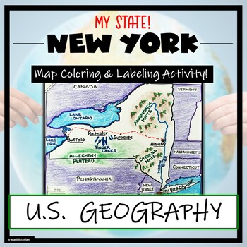 Preview of New York Map Skills and Geography- Label and Coloring Activity!