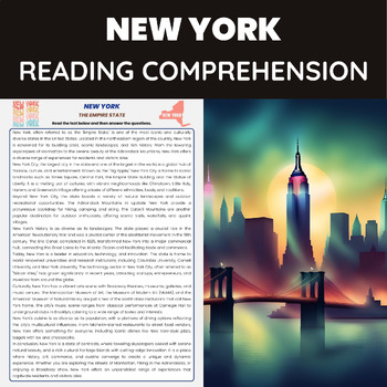 Preview of New York Reading Comprehension | History Geography and Culture | US States