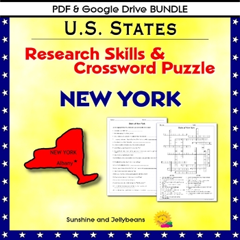 Preview of New York - Research Skills & Crossword- U.S. States Geography- PDF/Google BUNDLE