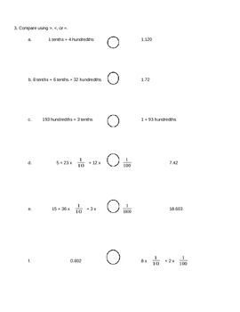 New York State 5th Grade Math End of Module 1 Review Worksheet by