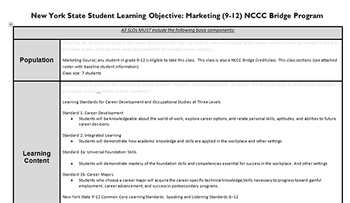 Preview of New York State APPR Student Learning Objective and Pre-test for Marketing Class