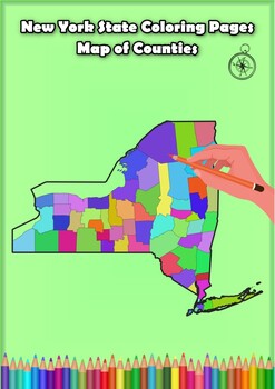 Preview of New York State Coloring Pages Map of Counties Highlighting Rivers Lakes Cities