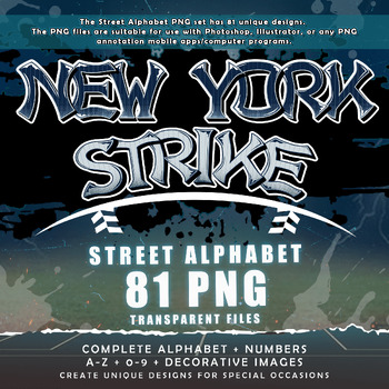 Preview of New York Strike Graffiti Alphabet Font, 81 PNG Transparent Files