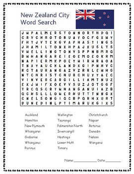 Preview of New Zealand City Word Search Puzzle Worksheet