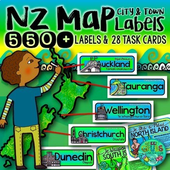 Preview of New Zealand Map labels {550+ Town, City & Region Labels}