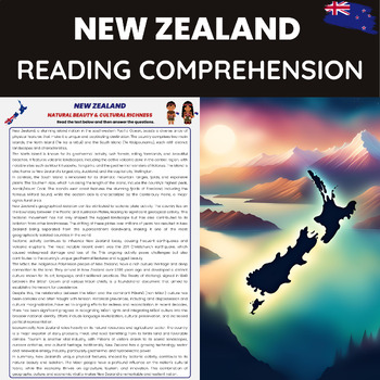 Preview of New Zealand Reading Comprehension | History Geography Culture and Economy