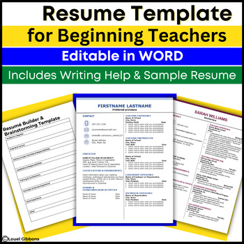Preview of NEW FIRST YEAR Teacher Resume Template WORD, Teacher Resume Examples, Guide