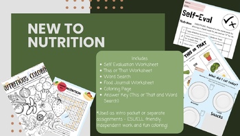 Preview of New to Nutrition (Simple Worksheets) ESL/ELL Friendly