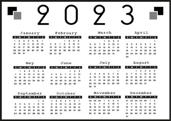 Preview of New year 2023 calendar yearly printable A3 black and white