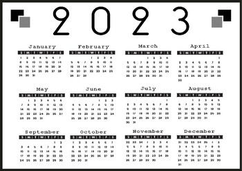 New year 2023 calendar yearly printable A3 black and white by AntarArt