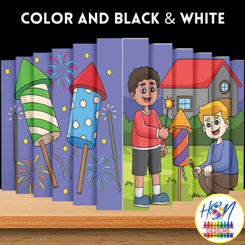 Preview of New year boys with fireworks Craft Bulletin Board Coloring Activities Agamograph