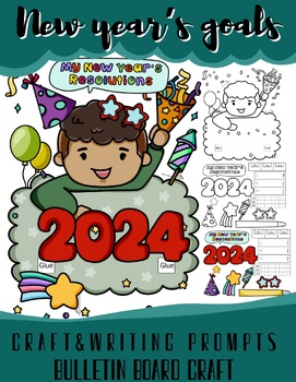 Preview of New year resolution 2024&Goals craft,writing prompts,bulletin board,boy