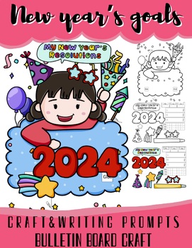 Preview of New year resolution 2024&Goals craft,writing prompts,bulletin board,girl cute
