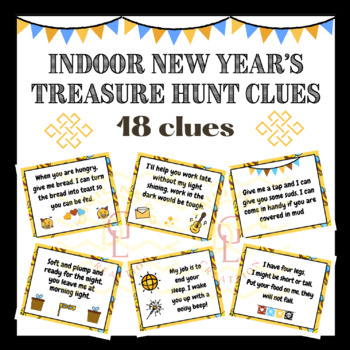 Preview of Happy new year party Indoor Scavenger Hunt context Clues task cards game 3rd 4th