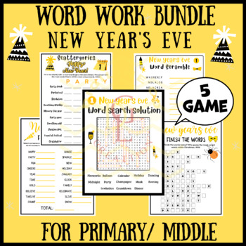 Preview of Happy new year Word work BUNDLE phonic word scramble problem main idea middle