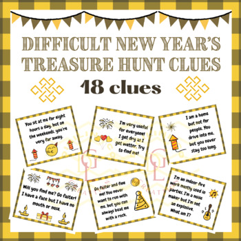 Preview of Happy new year hard scavenger Hunt context clues task cards game early finishers