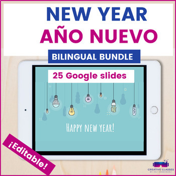 Preview of New Years 2024 resolutions and goals setting English and Spanish bundle