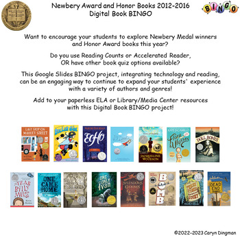 Preview of Newbery Award and Honor Books 2012-2016 Digital Book BINGO
