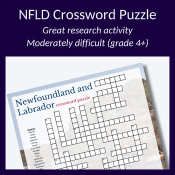 Preview of Newfoundland and Labrador crossword for research activity or fun! Grade 4+