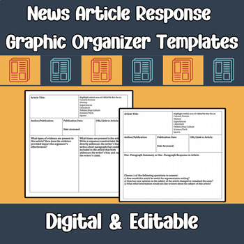 Preview of News Article Reading Response Graphic Organizer Templates - CHELPS
