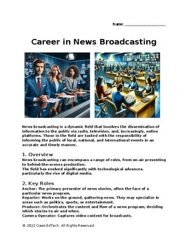 Preview of News Broadcasting Career Worksheet!