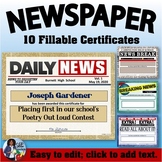 Achievement Certificates - Newspaper Headlines