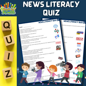Preview of News Literacy Quiz | Media Assessment Middle and High School