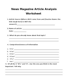 Simplified Worksheets - News Magazine