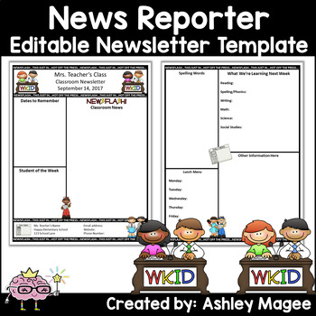 Preview of News Reporters Kids Classroom Newsletter Template - Editable